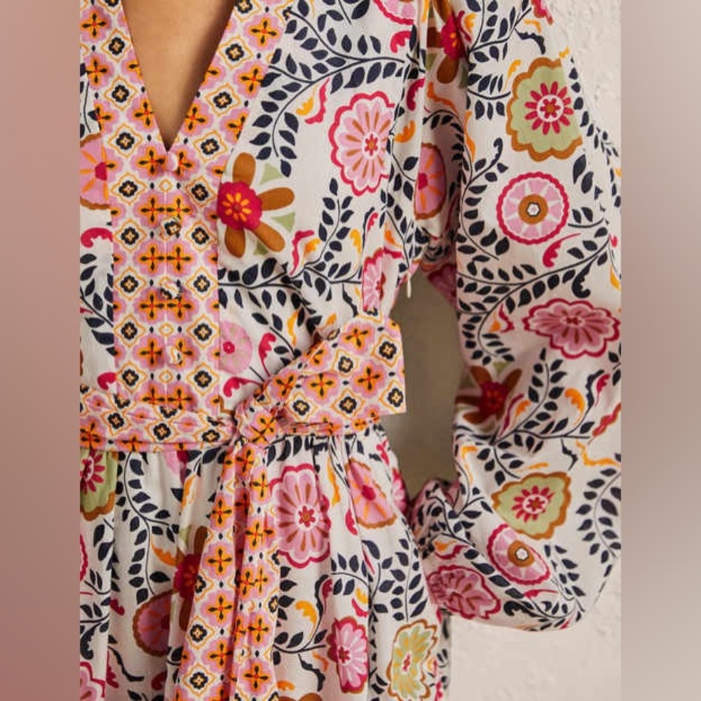Boden Notch Neck Cotton Dress Ivory, Opulent Garden Size 8 - Picture 4 of 9